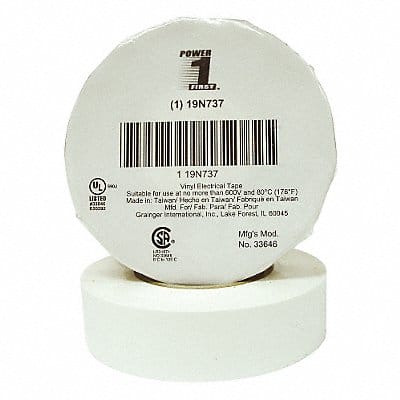 Elec Tape 66 ft Lx3/4 in W 7 mil White