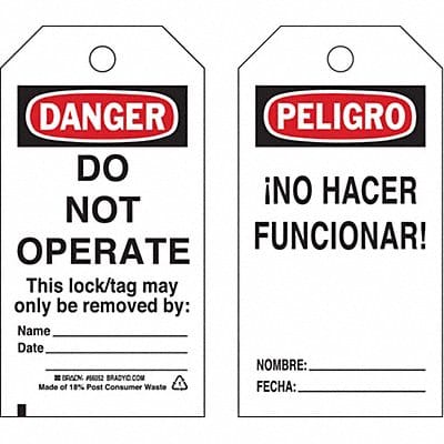 Danger Bilingual Tag 5-1/2 x 3 In PK25