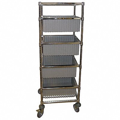 Mobile Bin Cart 68Hx24W w/4 Gray Bins