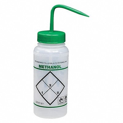 Wash Bottle Std 16 oz Methanol Green PK6