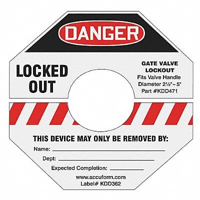 Gate Valve Lockout Label 10.125in sq PP