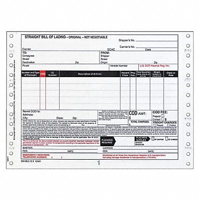 Bill of Lading Form Reg Compliance PK500