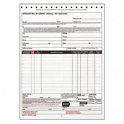 Bill of Lading Form Reg Compliance PK250