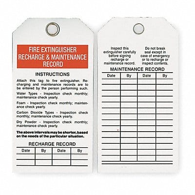 Fire Extinguisher Tag PET 3 x5.75 PK25