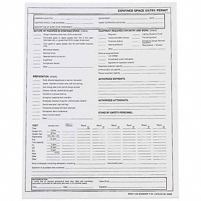 Confined Space Entry Permits Paper PK25