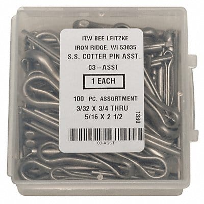 Cotter Pin Asst 18-8 100 Pcs 14 Sizes