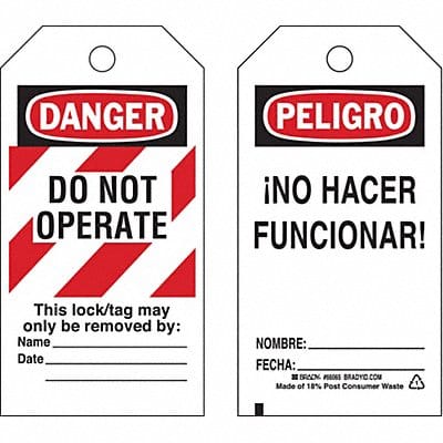 Danger Bilingual Tag 5-3/4 x 3 In PK25