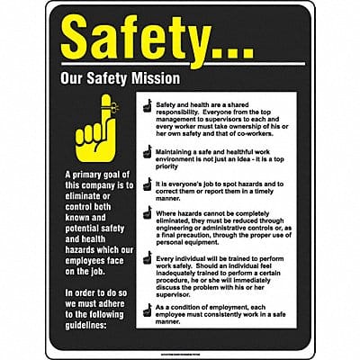 Safety Poster 22 in x 17 in Plastic