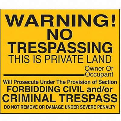 Rflctv No Trespassing Warn Sign 12x12in