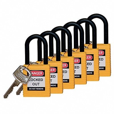 H1707 Lockout Padlock KA Yellow 1-3/4 H PK6