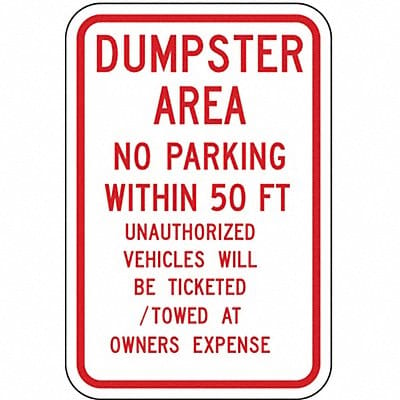 Dumpster No Parking Sign 18 x 12