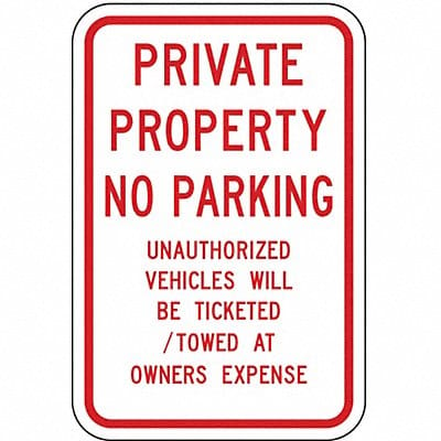 Private Property No Parking Sign 18 x12