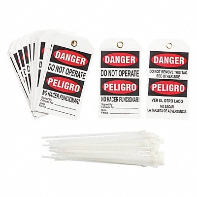 Danger Bilingual Tag R/Wht Vinyl PK25