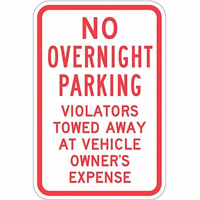 No Overnight Parking Sign 18 x 12