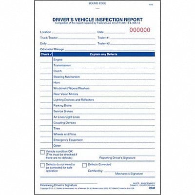 Vehicle Inspection Form 2 Ply Carbonless