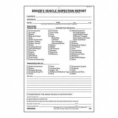 Vehicle Inspection Form 3 Ply W/Carbon