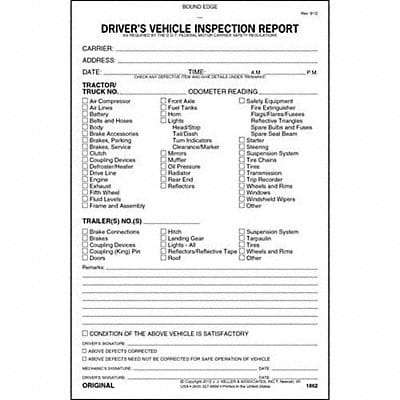 Vehicle Inspection Form 3 Ply Carbonless