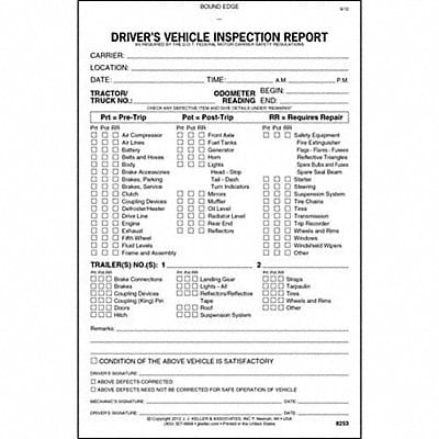 Vehicle Inspection Form 2 Ply Carbonless