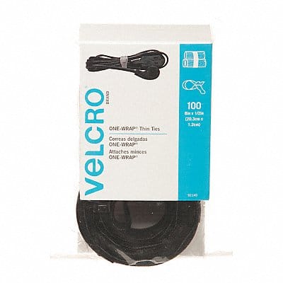 Hook-and-Loop Cable Tie 8 in Black PK100