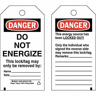 Lockout Tag 3 x 5-1/2In Polyester PK25