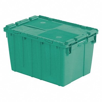 E3369 Attached Lid Container Green Solid HDPE