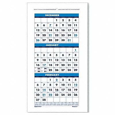 Three-Month Format Wall Calendar 8x17 In