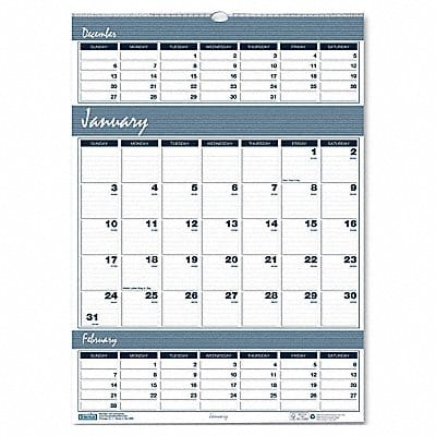 Wall Calendar 3-Months-Per-Page 12x17 In