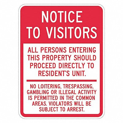 Rflctv Notice to Visitors Sign 24x18in