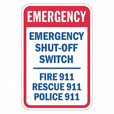 Rflctv Emergency Shut Off Sign 18x12in