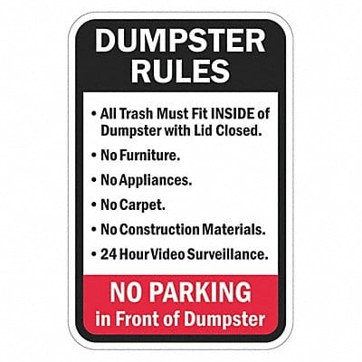 Rflctv Dumpster Rules Sign 18x12in Alum