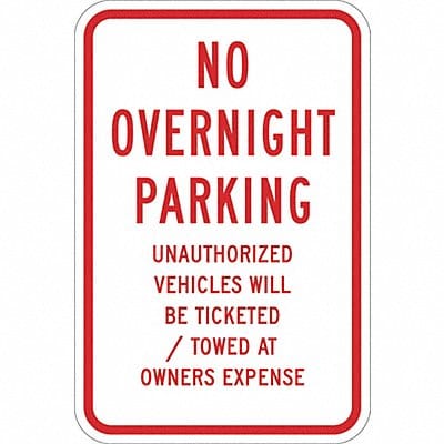 No Overnight Parking Sign 18 x 12