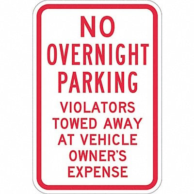 No Overnight Parking Sign 18 x 12