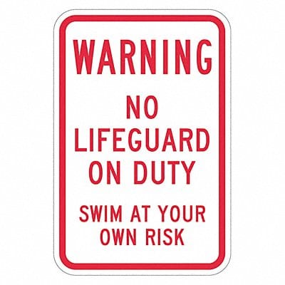 Rflctv No Lifeguard Warning Sign 18x12in