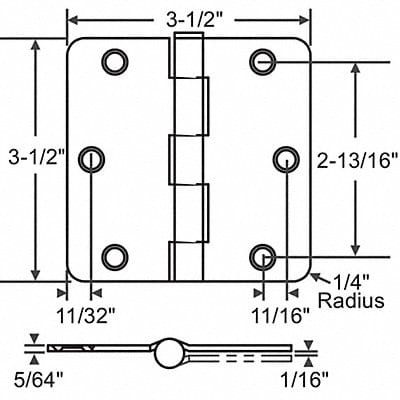 Butt Hinge Steel 100.0 lb Load Cap.