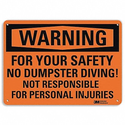 Warning Sign 10 in x 14 in Plastic