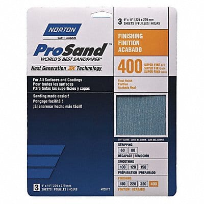 Sandpaper Sheet 11 in L 9 in W PK3