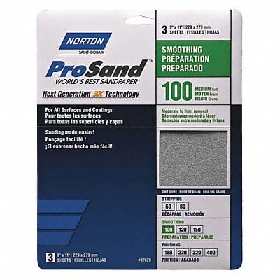 Sandpaper Sheet 11 in L 9 in W PK3