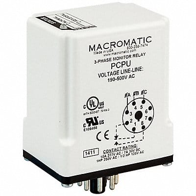 Phase Monitor Relay 190-500VAC Plug SPDT