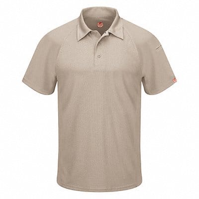 Short Sleeve Polo S Tan Button Polyester