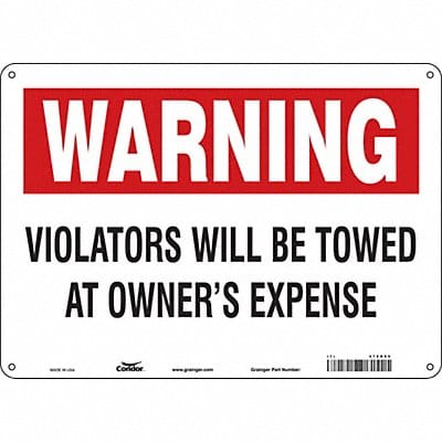 Vehicles Will Be Towed Sign 10 x 14