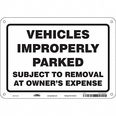 Improperly Parked Vehicles Sign 7 x 10