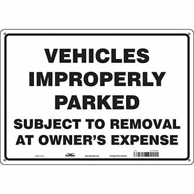 Improperly Parked Vehicles Sign 14 x20