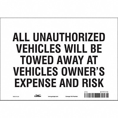 Vehicles Will Be Towed Sign White 7 x10