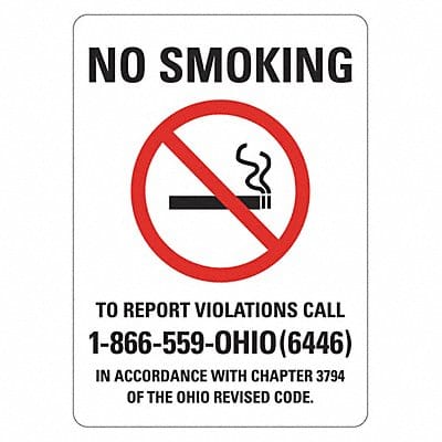 Reflective No Smoking Sign 10inx7in Alum