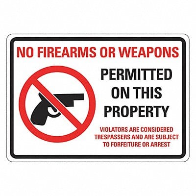 Reflective No Weapons Sign 10x14in Alum