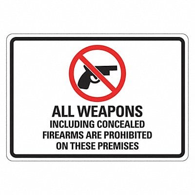 Rflctv No Weapons Sign 10x14in Aluminum