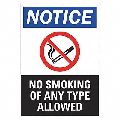 No Smoking Sign 10 inx7 in Plastic