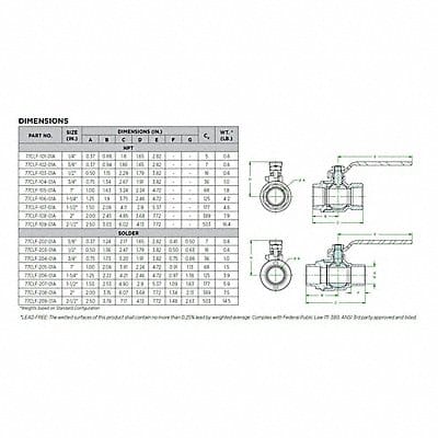 Ball Valve 2-Way Lead-Free Bronze 3/8in.