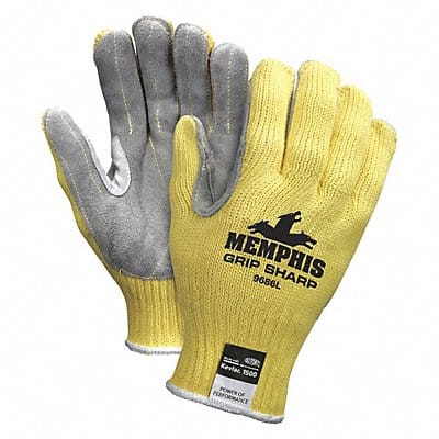 Leather Gloves Gray Yellow L PR