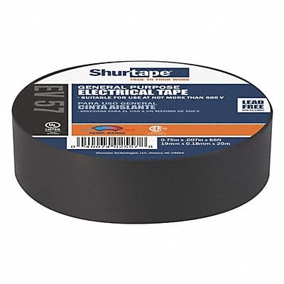 Elec Tape 66 ft Lx3/4 in W 7 mil Black